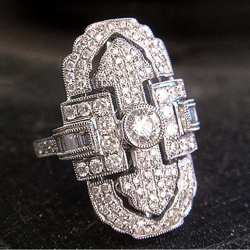 Geometric Zircon Sterling Silver Ring